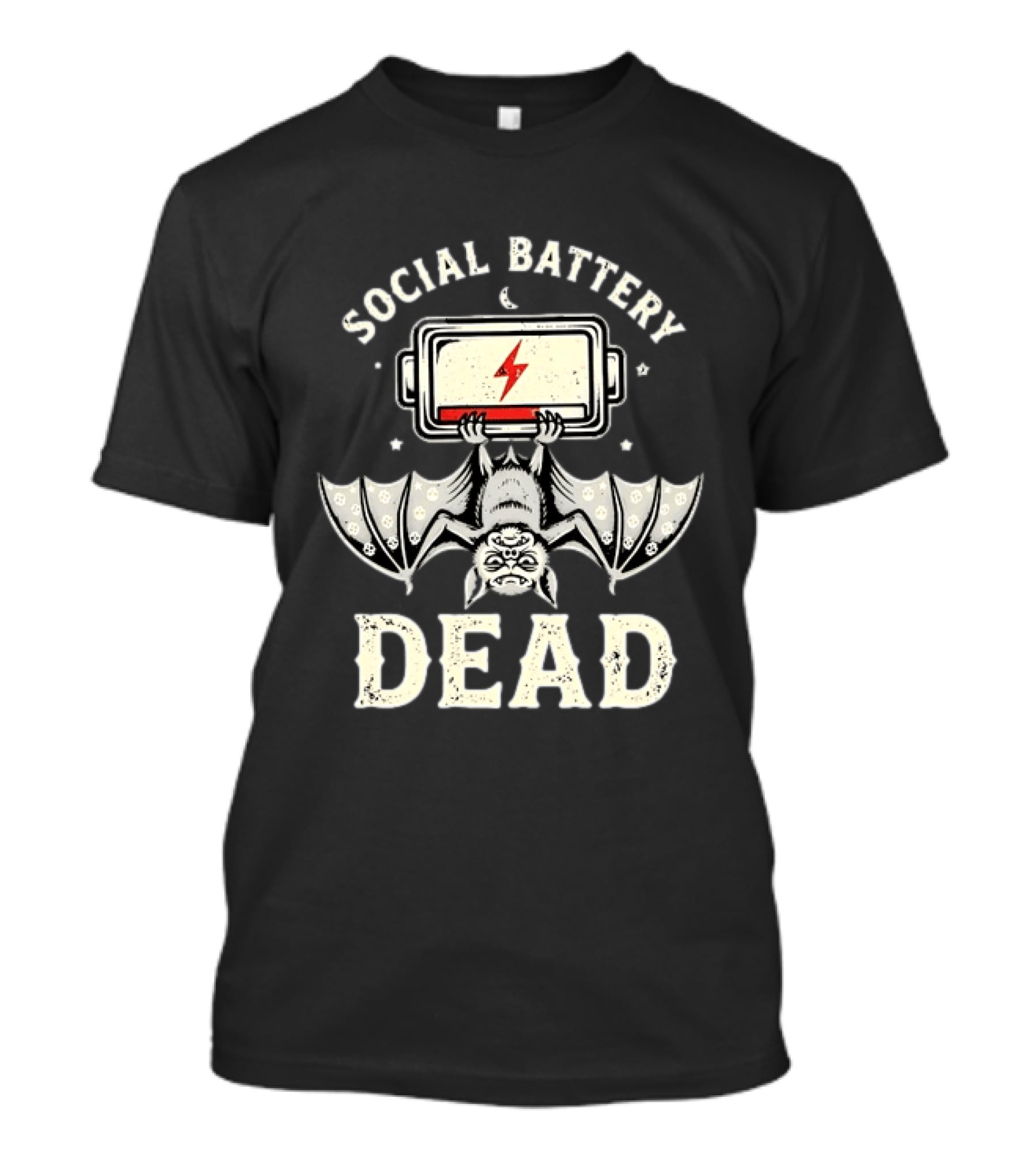 Social Battery Dead Bat Introvert Goth Humor T-Shirt