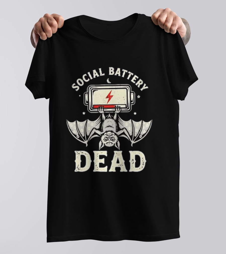 Social Battery Dead Bat Introvert Goth Humor T-Shirt
