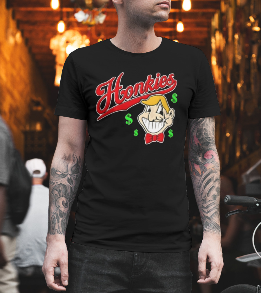 Honkies Red Script Cartoon Blond Man Dollar Signs T-Shirt