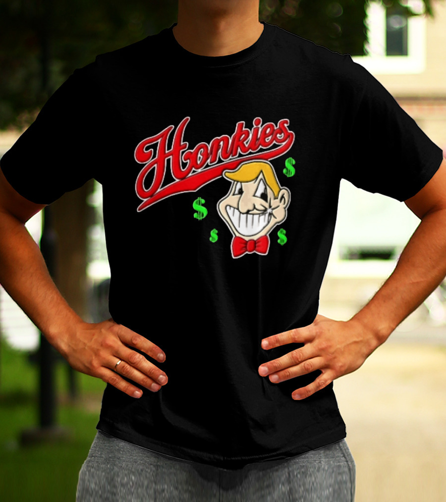 Honkies Red Script Cartoon Blond Man Dollar Signs T-Shirt