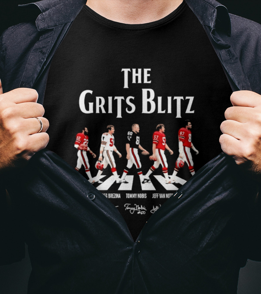 The Grits Blitz Rolland Lawrence Greg Brezina Tommy Nobis Jeff Van Note Claude Humphrey Abbey Road T-Shirt