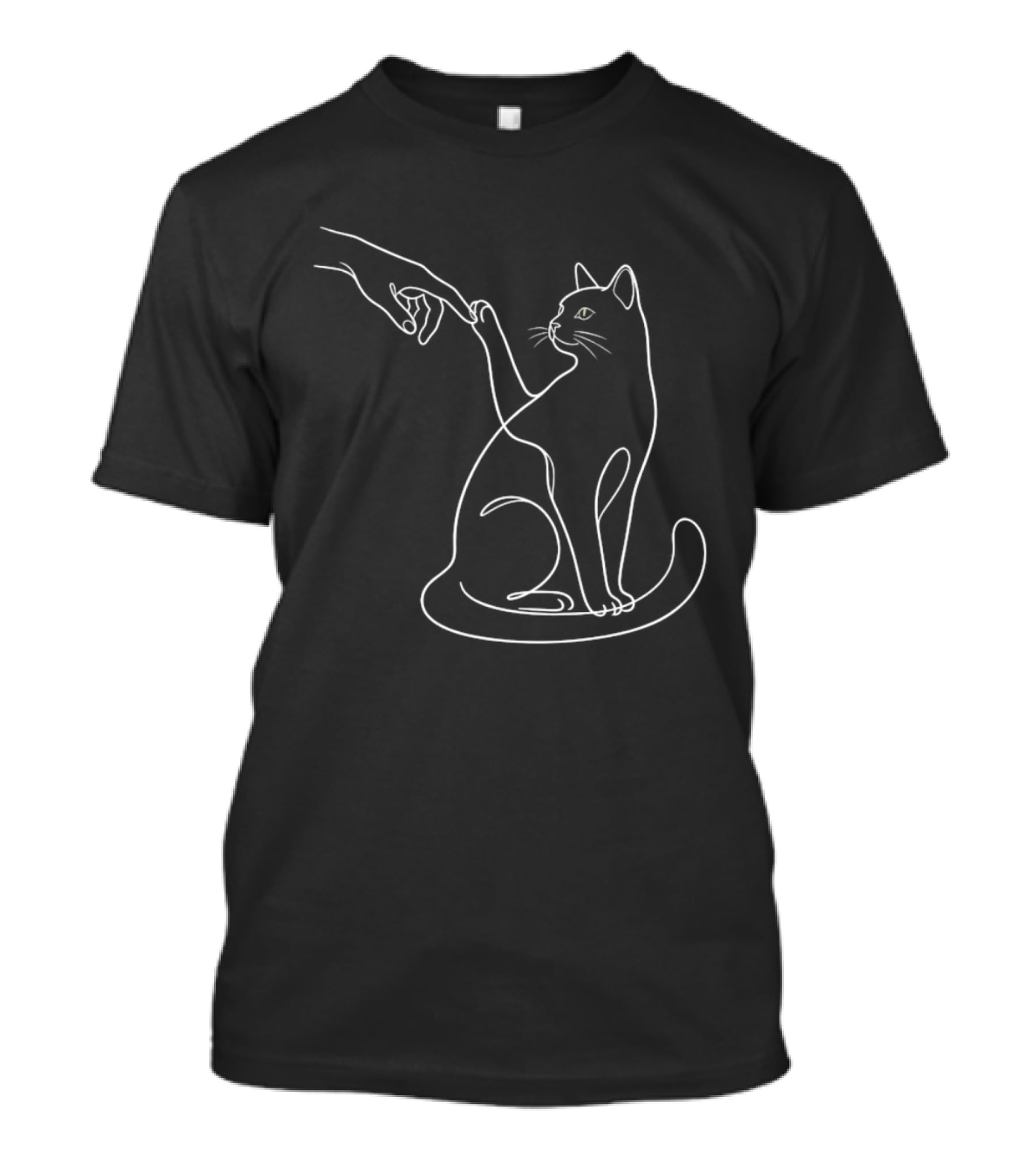 Human Hand Touching Cat Paw Line Minimalist T-Shirt