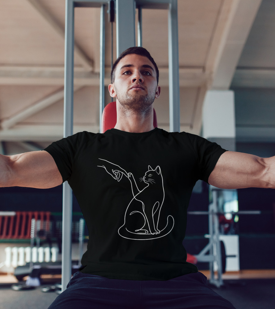 Human Hand Touching Cat Paw Line Minimalist T-Shirt