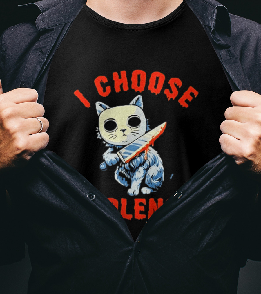 I Choose Violence Cat With Knife Horror Creepy Mask T-Shirt
