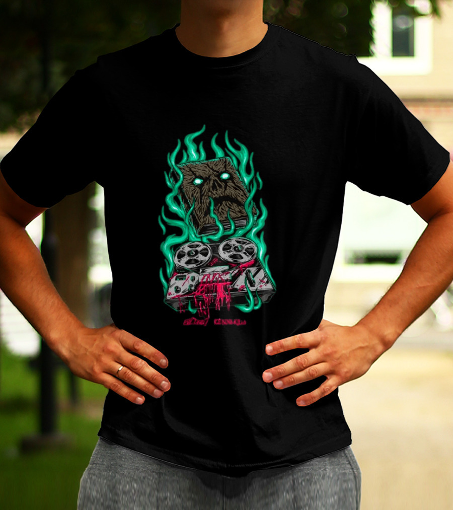 Ice Nine Kills Necronomikills Evil Dead 2 2026 Tape Recorder And Book With Flames T-Shirt