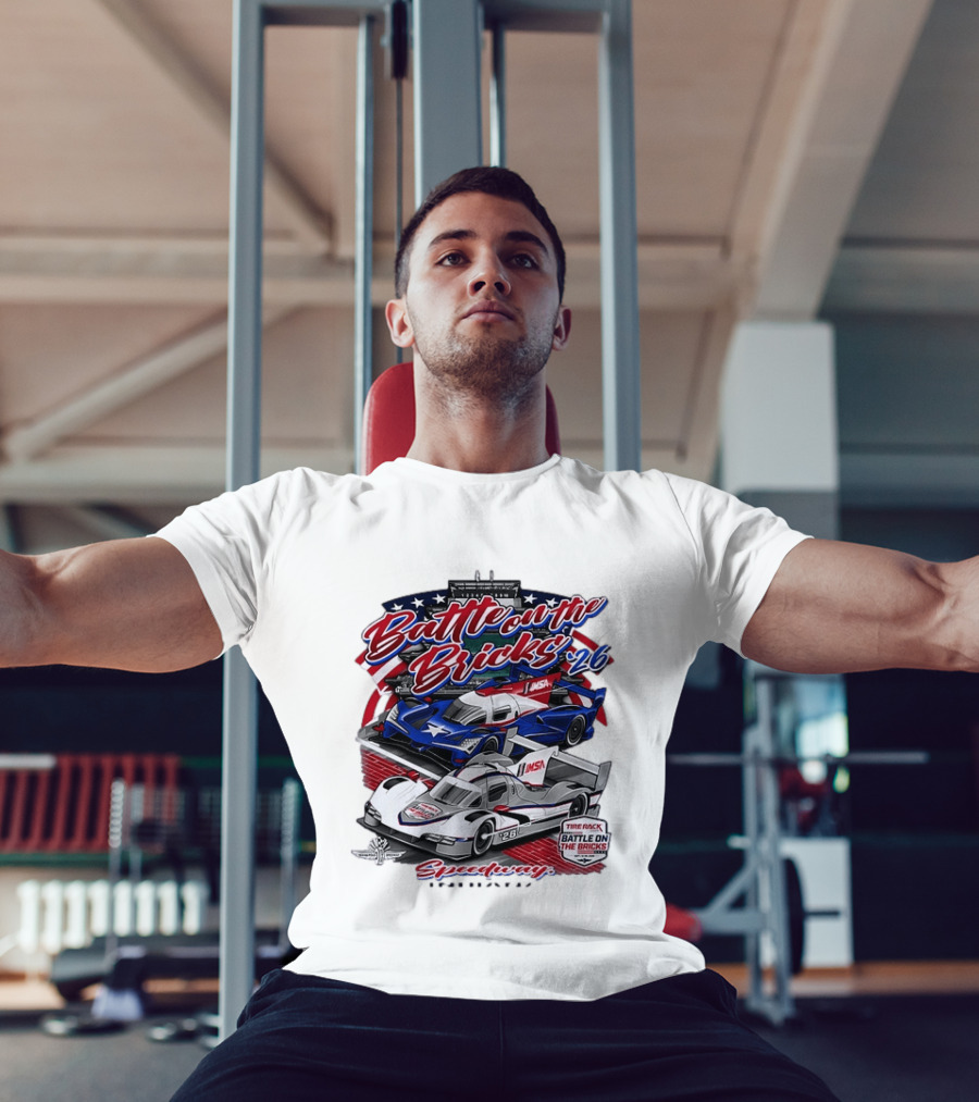 Battle On The Bricks '26 IMSA Indianapolis Motor Speedway Tire Rack Racing Cars T-Shirt