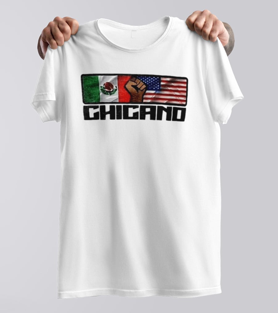 Chicano Mexican And American Flags With Raised Fist T-Shirt