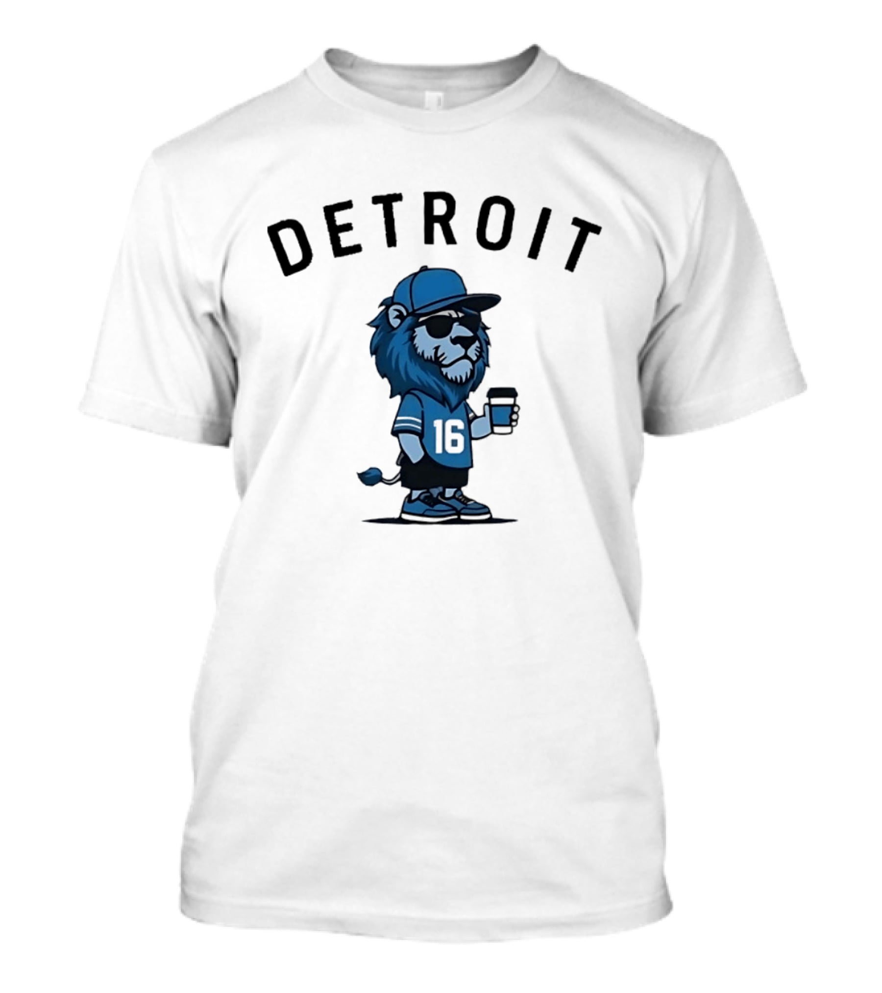 Detroit Lions Lion Mascot Jersey 16 With Coffee T-Shirt