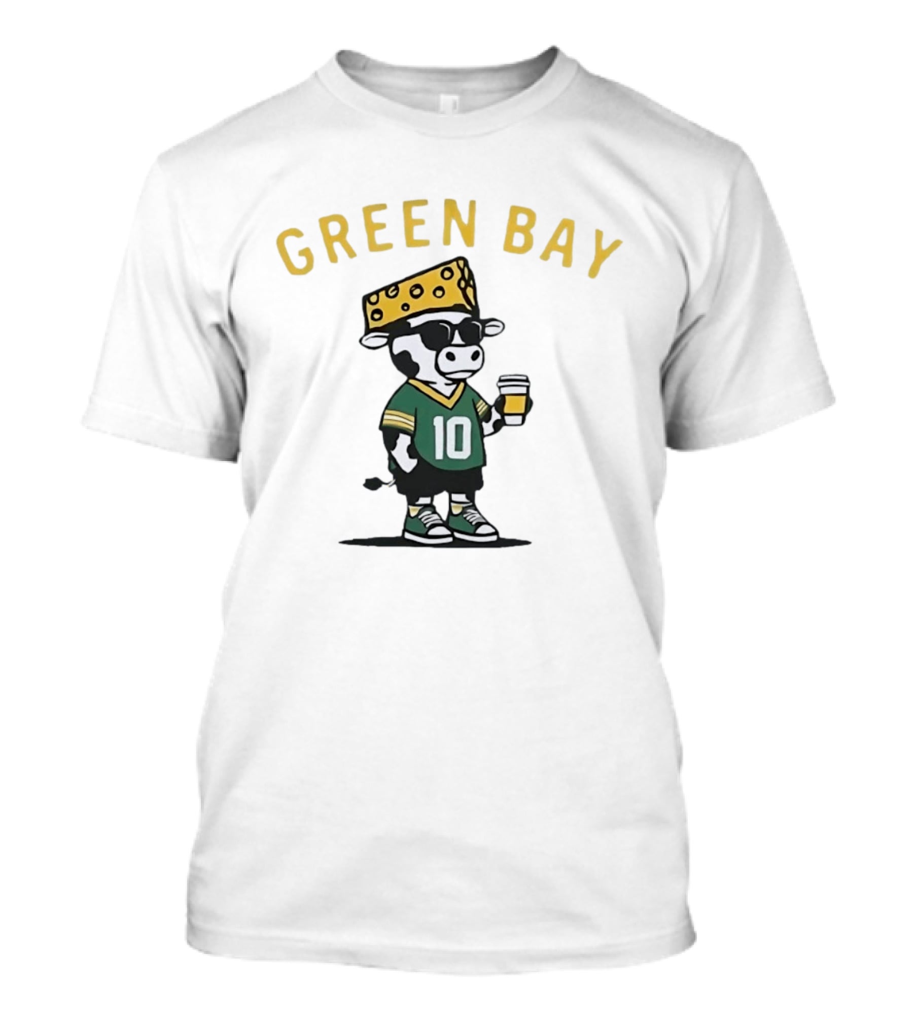 Green Bay Cow Wearing Cheesehead And Number 10 Jersey T-Shirt