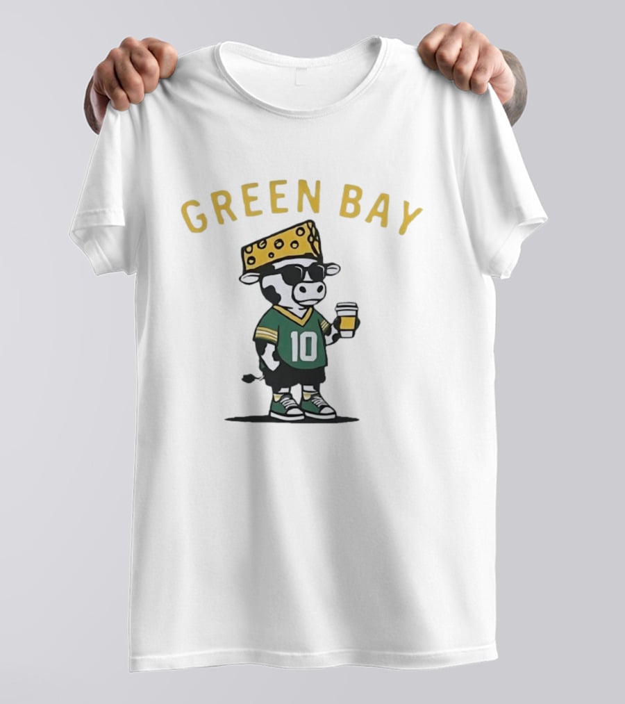 Green Bay Cow Wearing Cheesehead And Number 10 Jersey T-Shirt