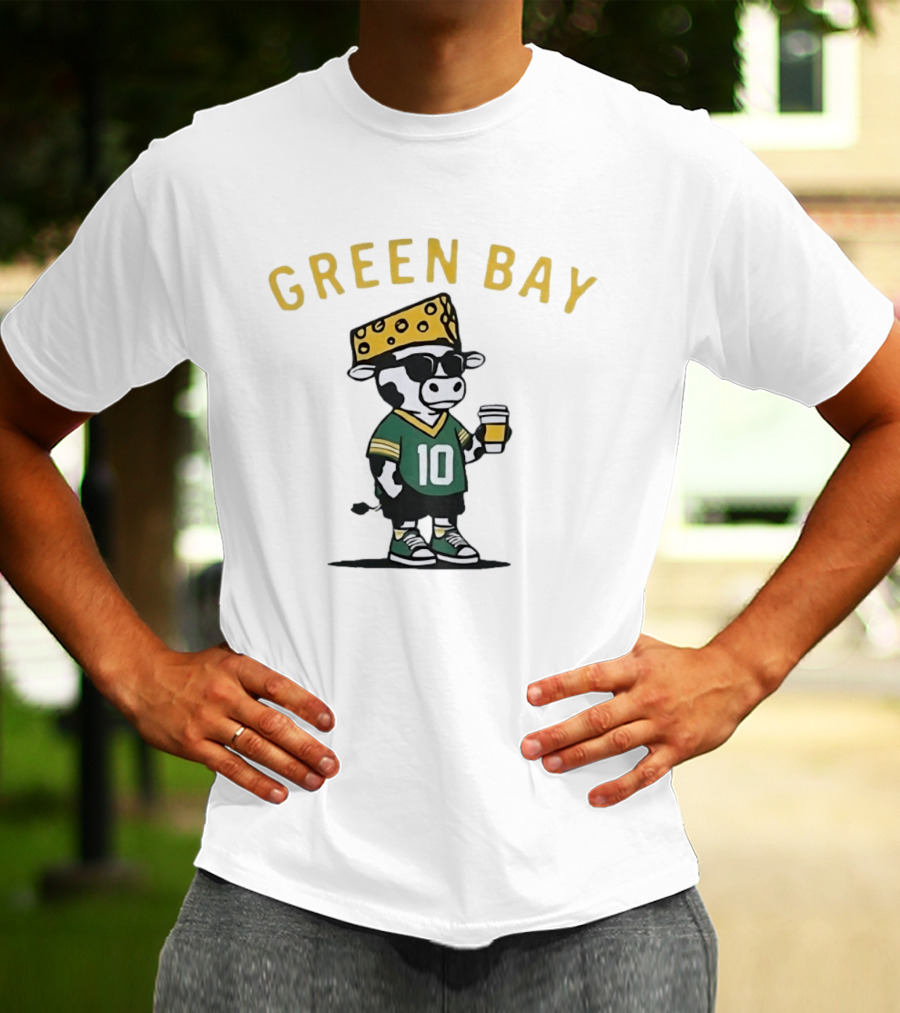 Green Bay Cow Wearing Cheesehead And Number 10 Jersey T-Shirt