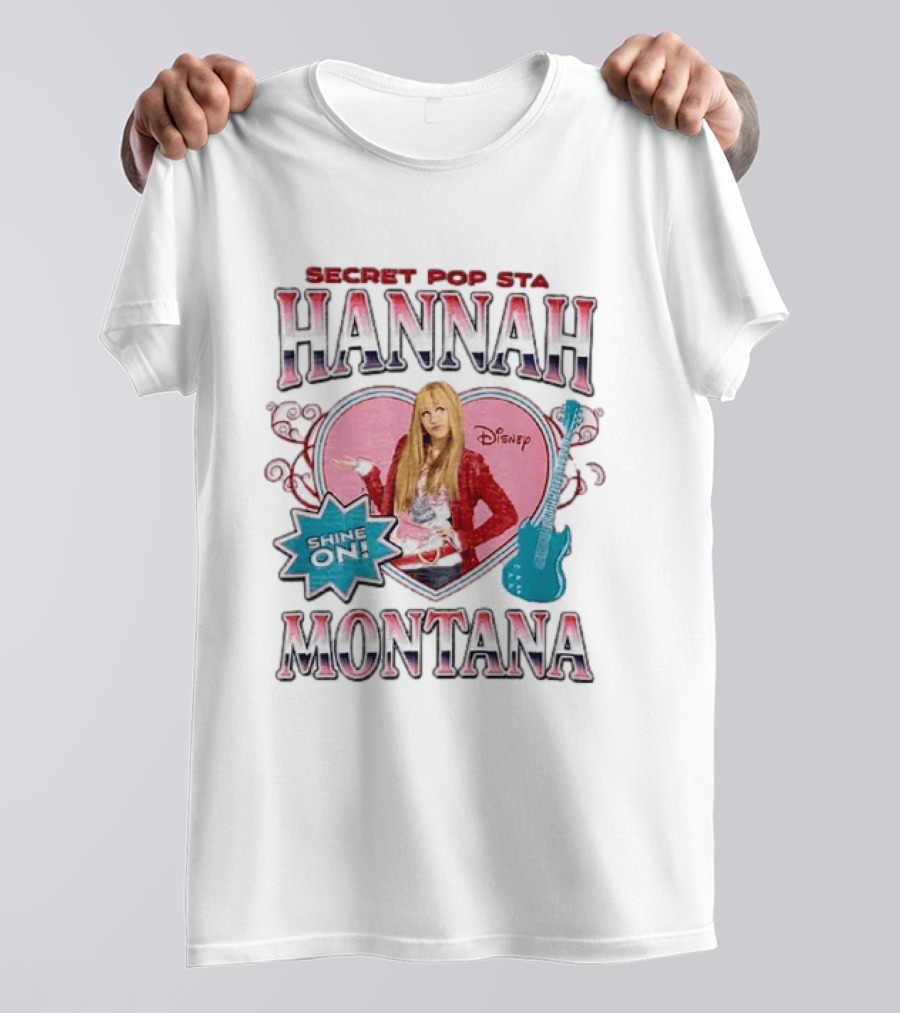 Hannah Montana Secret Pop Star Shine On Disney Heart Electric Guitar T-Shirt