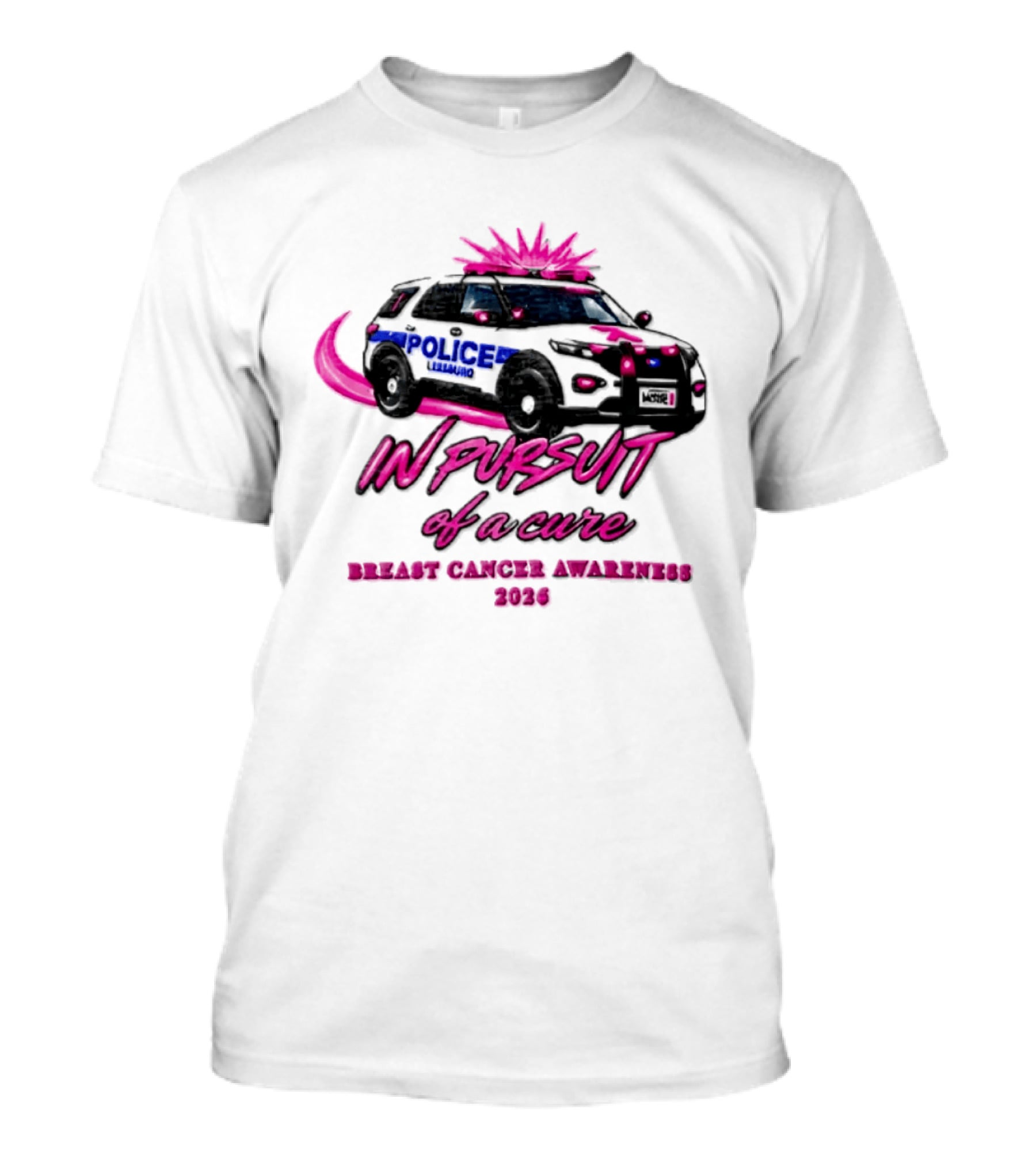 In Pursuit Of A Cure Police Car Breast Cancer Awareness 2026 T-Shirt