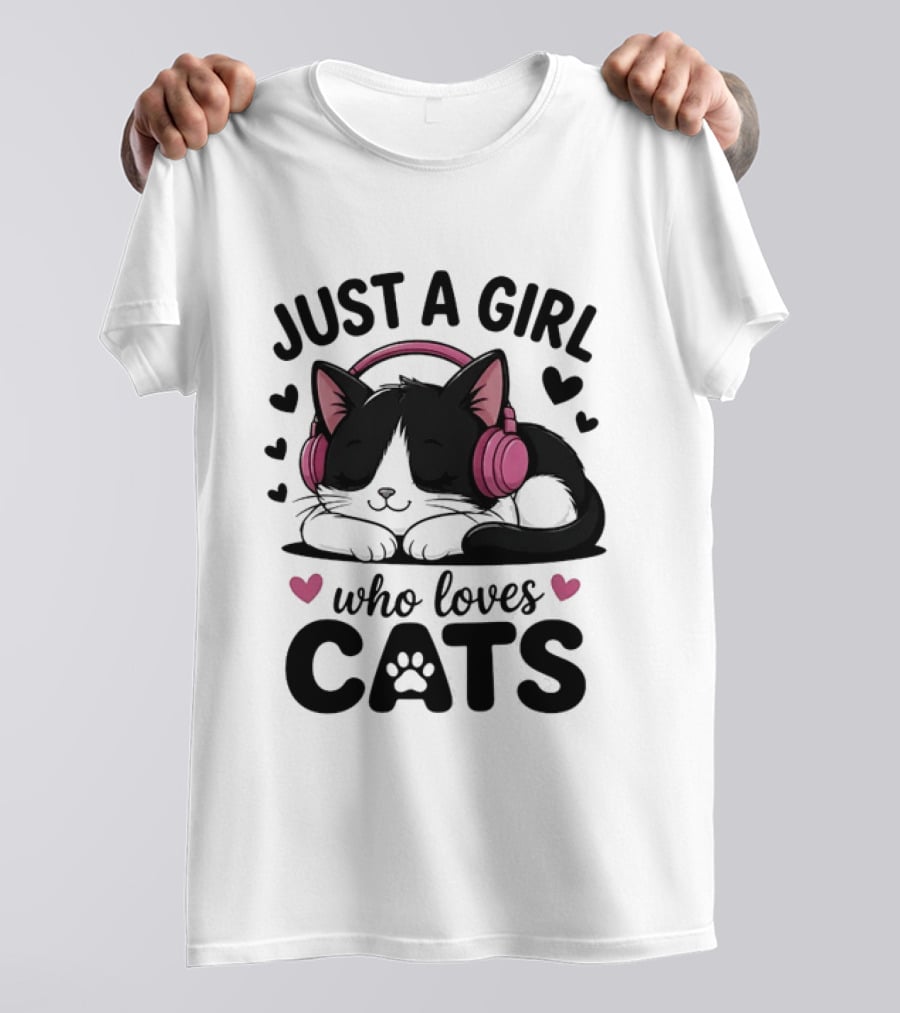 Just A Girl Who Loves Cats Kitten With Headphones T-Shirt