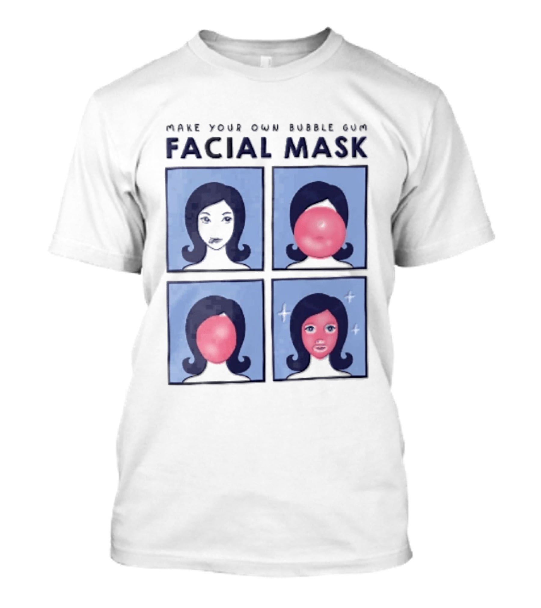 Make Your Own Bubble Gum Facial Mask Comic Woman Four Panel Pink Pop T-Shirt