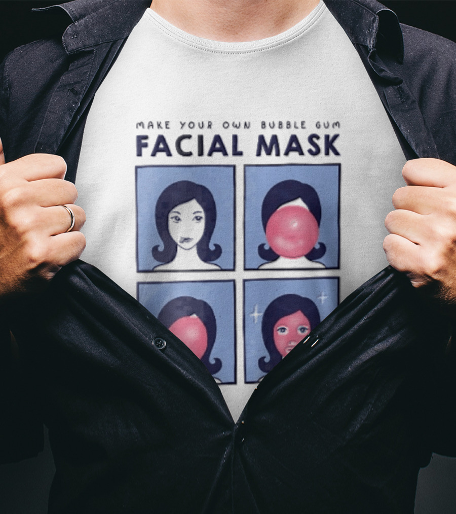 Make Your Own Bubble Gum Facial Mask Comic Woman Four Panel Pink Pop T-Shirt