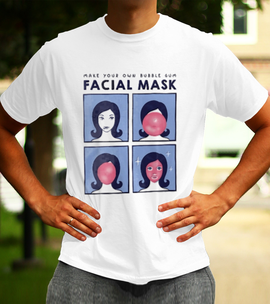 Make Your Own Bubble Gum Facial Mask Comic Woman Four Panel Pink Pop T-Shirt
