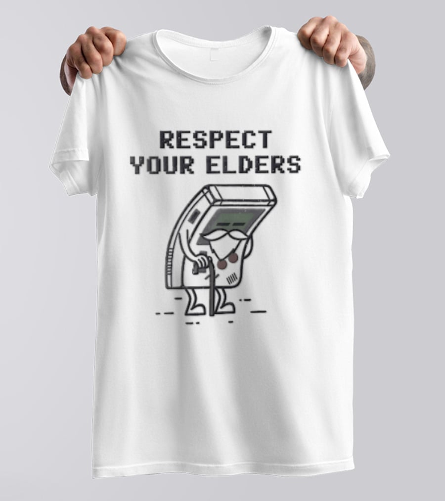Respect Your Elders Distressed Cartoon Game Boy Walking Cane T-Shirt