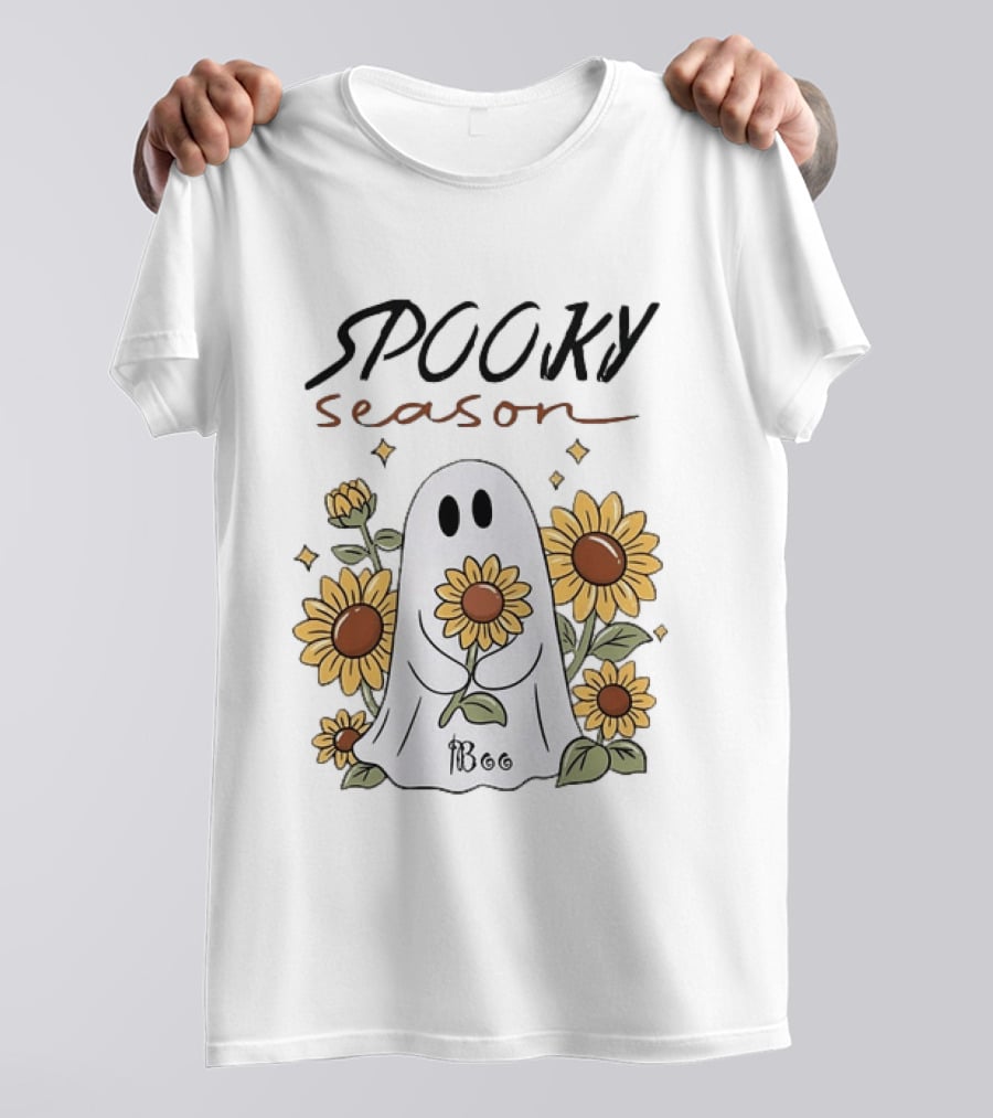 Spooky Season Ghost With Sunflowers Halloween Sunflower Ghost T-Shirt