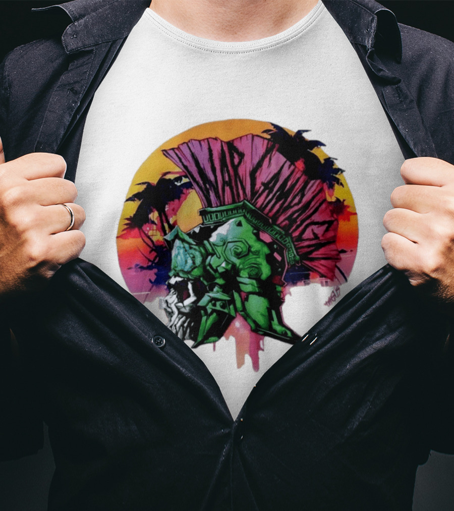 Warcraft Skull Spartan Helmet Tropical Sunset T-Shirt