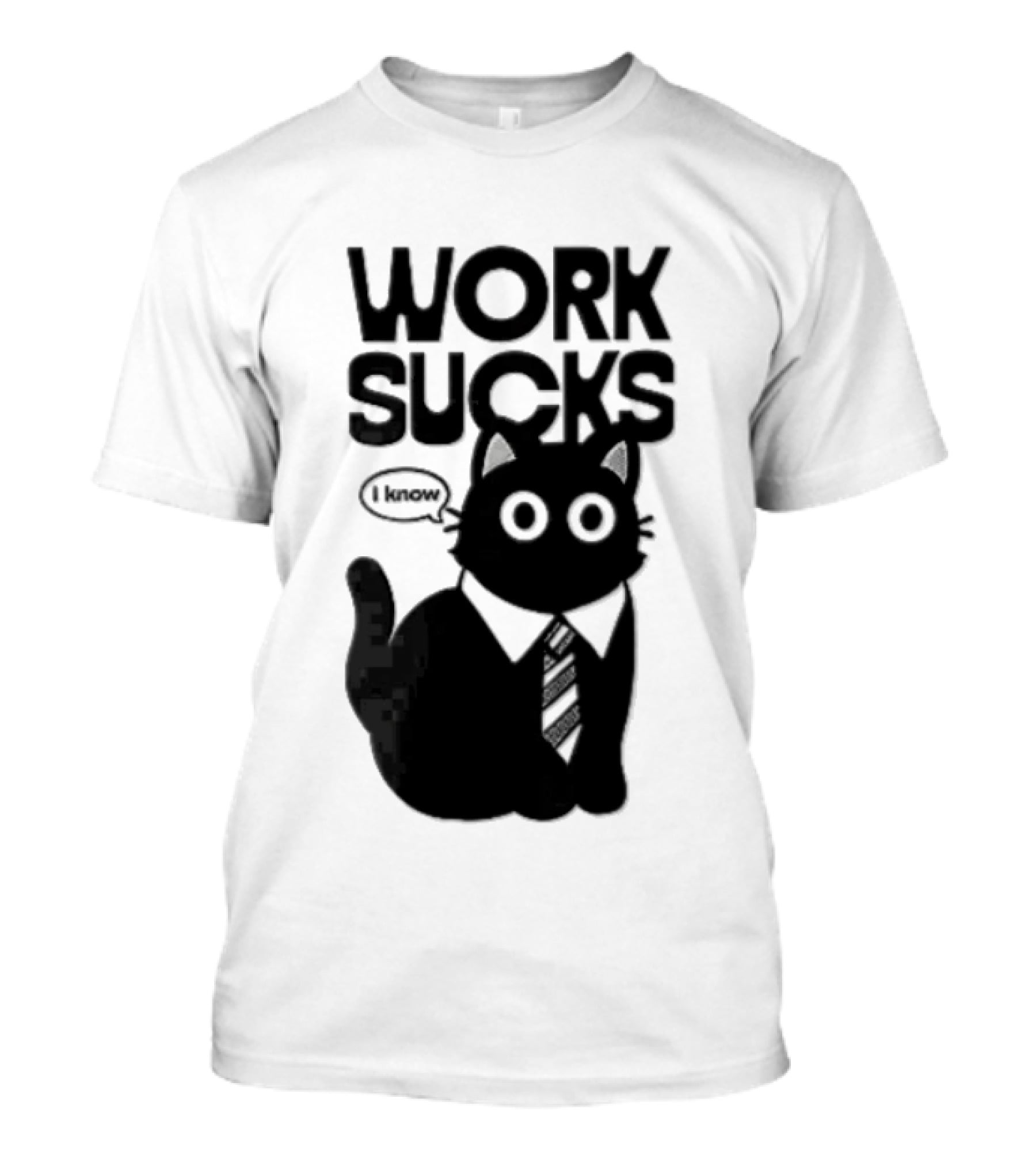 Work Sucks I Know Cartoon Black Cat T-Shirt