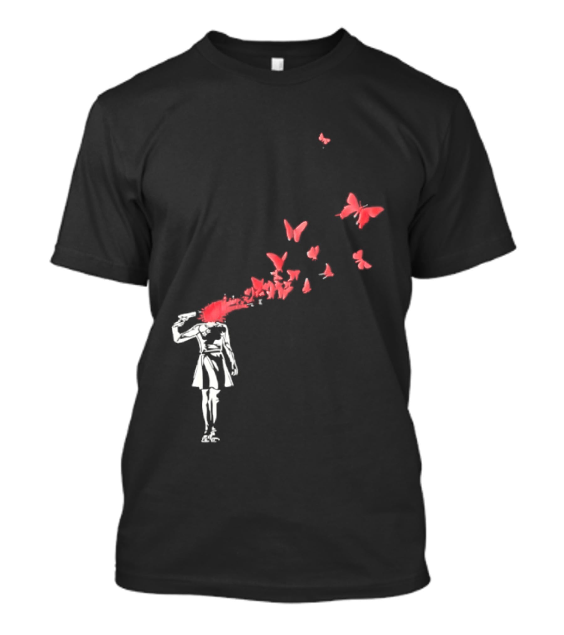 Banksy Girl Red Butterfly Burst Explosion T-Shirt
