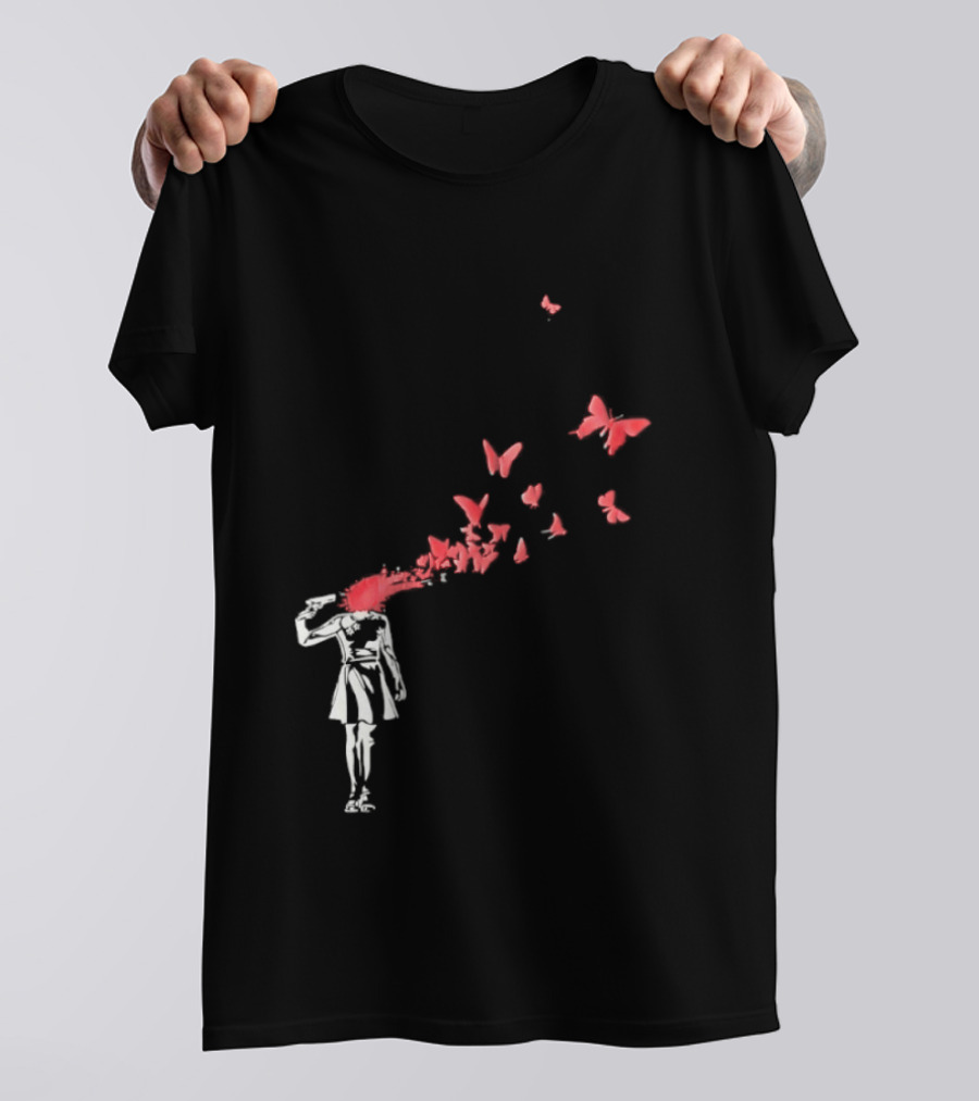 Banksy Girl Red Butterfly Burst Explosion T-Shirt
