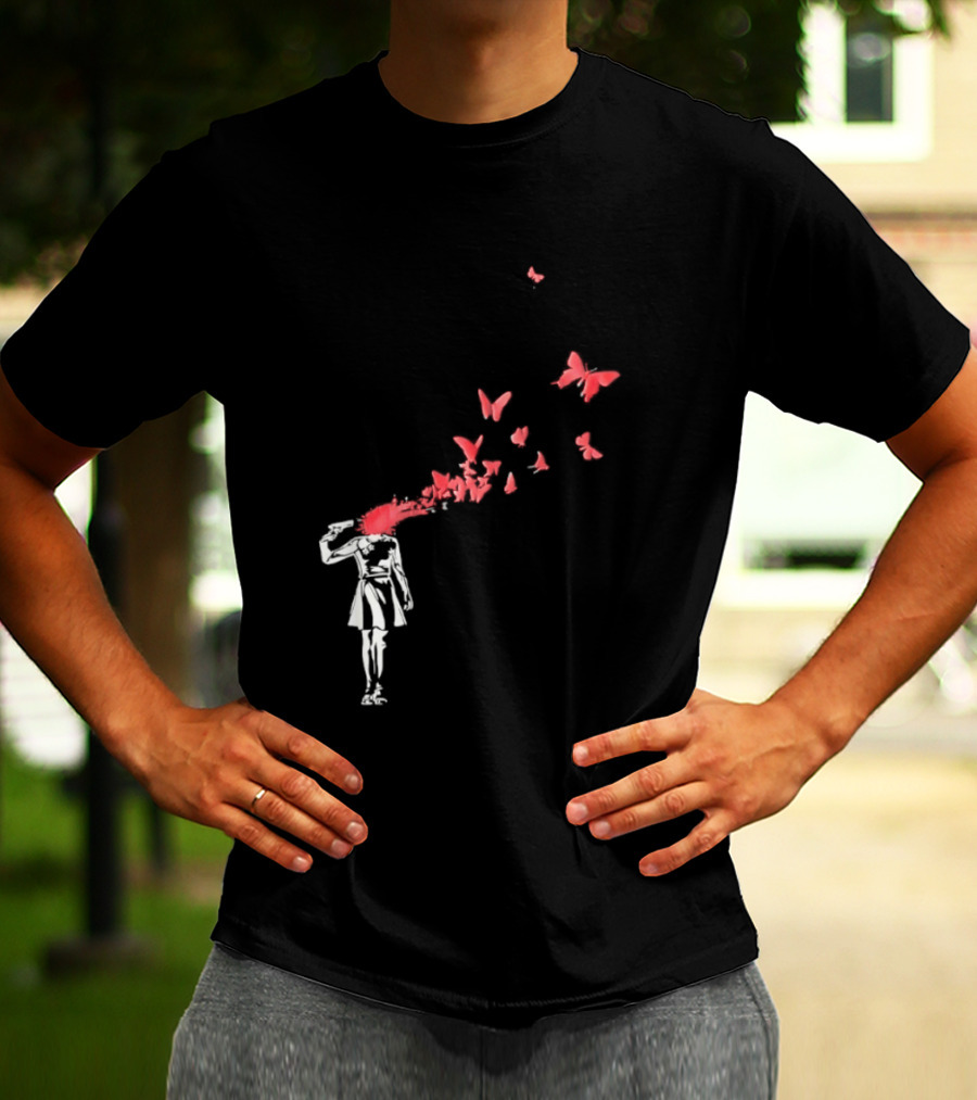 Banksy Girl Red Butterfly Burst Explosion T-Shirt