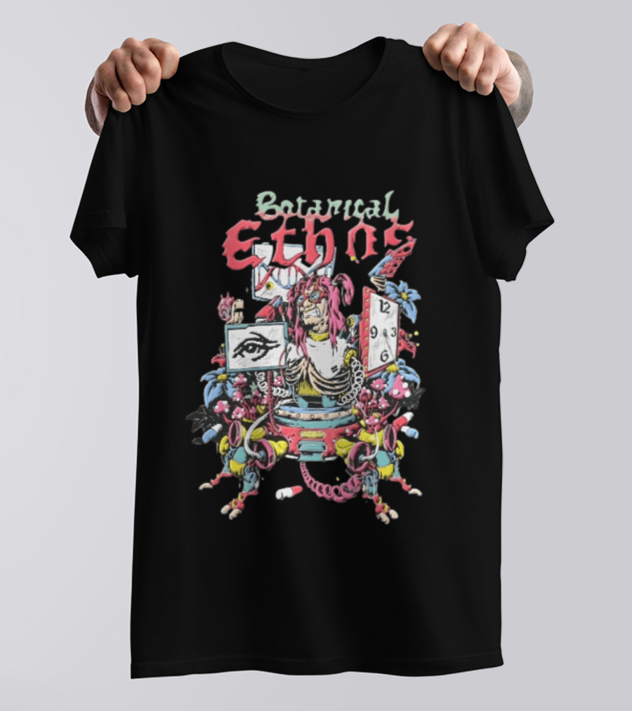 Botanical Ethnos Cyberpunk Cyborg DNA Strand Pill Mushroom Cartoon T-Shirt