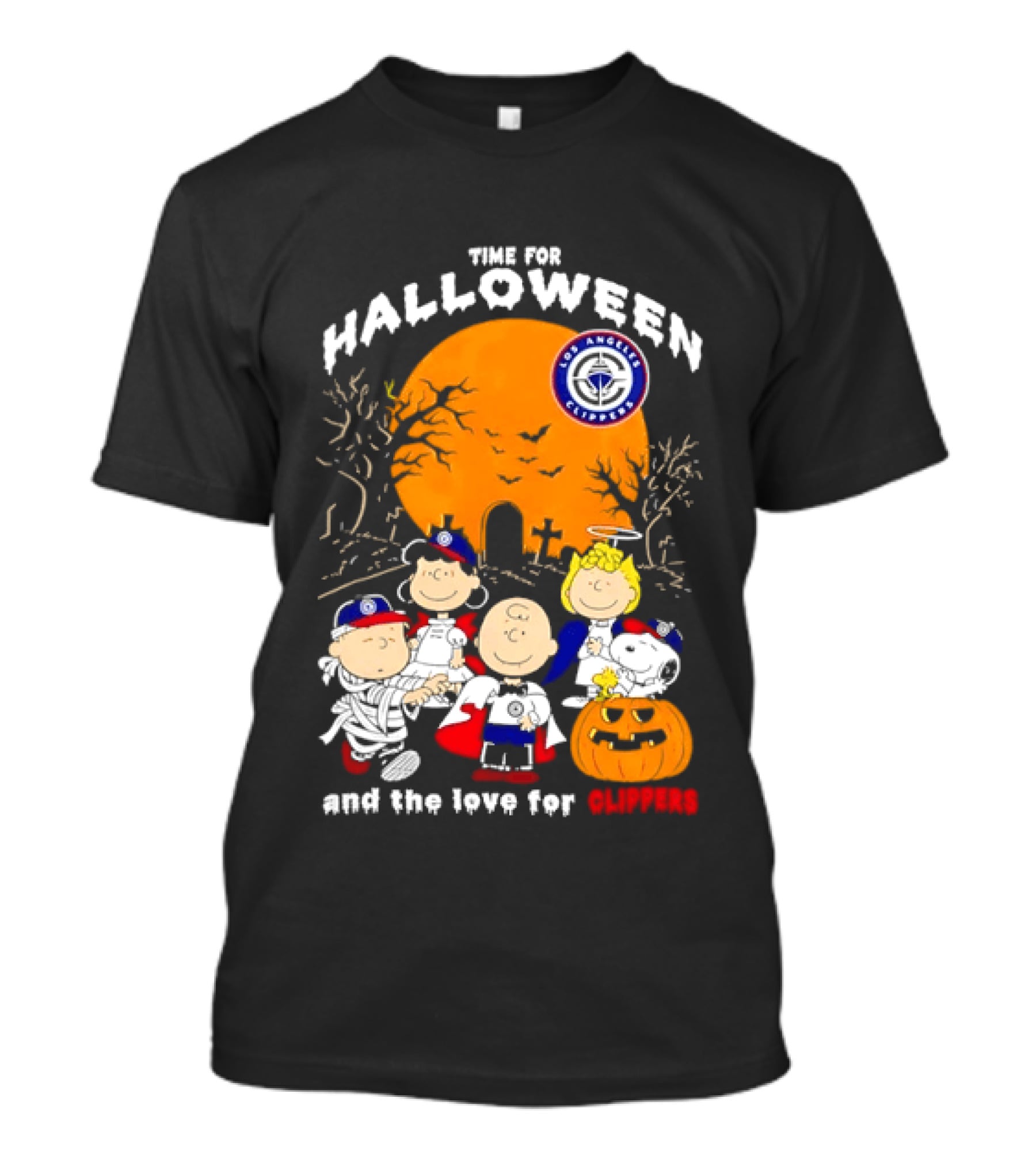 Peanuts Gang Time For Halloween Los Angeles Clippers Pumpkin Fun T-Shirt