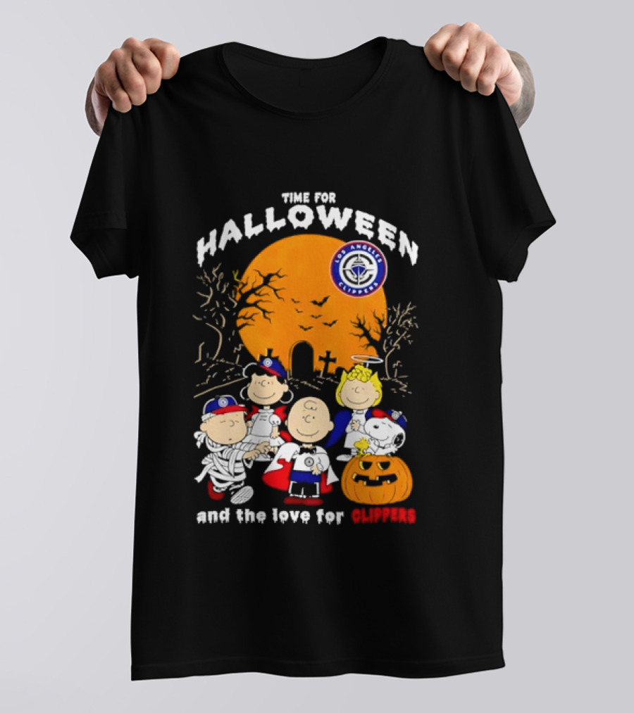 Peanuts Gang Time For Halloween Los Angeles Clippers Pumpkin Fun T-Shirt