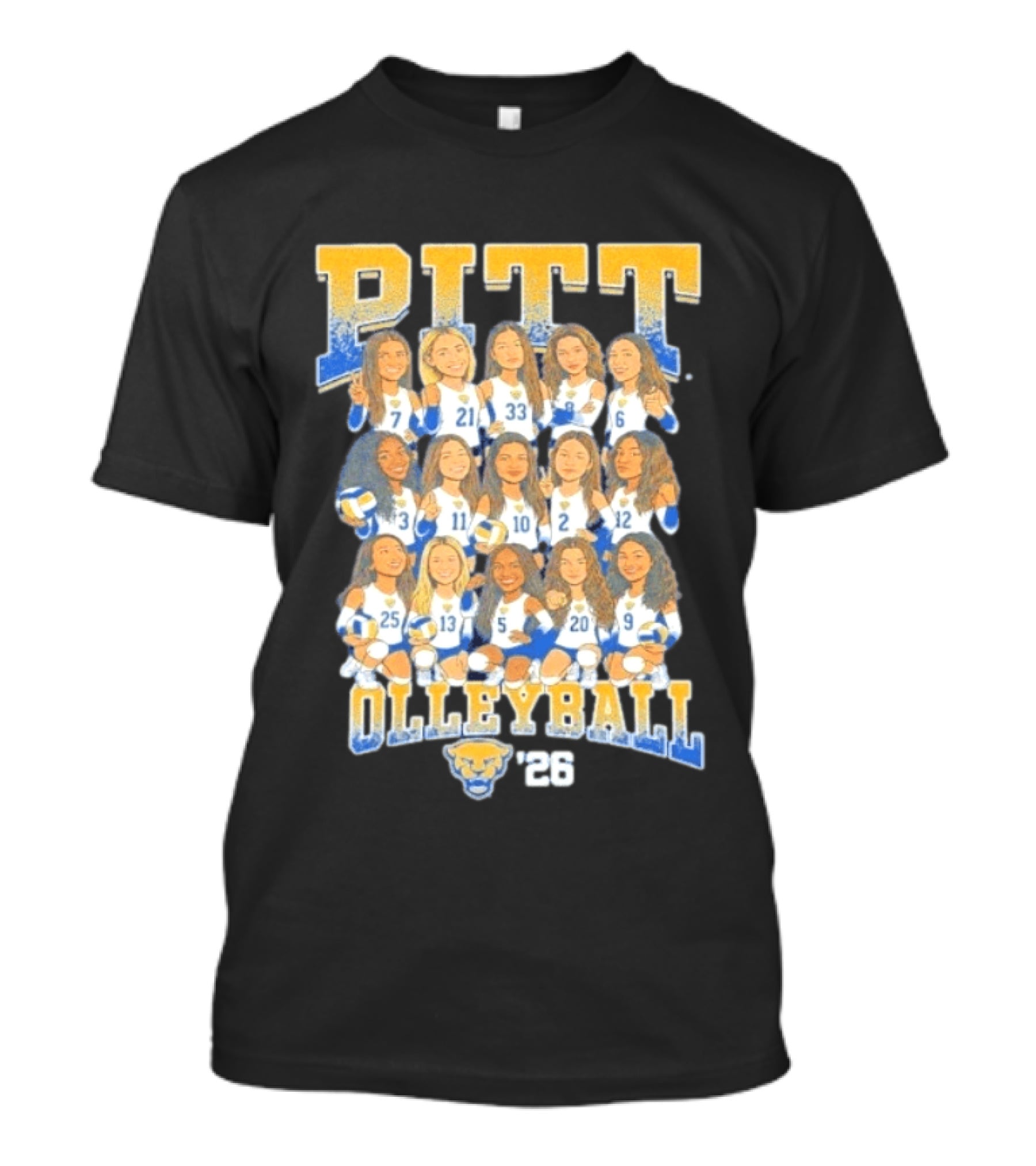 Pitt Volleyball 2026 Team Caricature Panthers T-Shirt