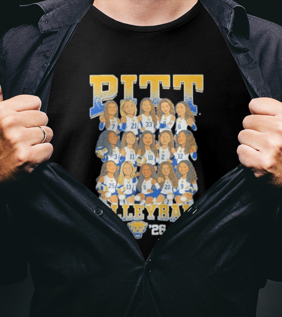 Pitt Volleyball 2026 Team Caricature Panthers T-Shirt