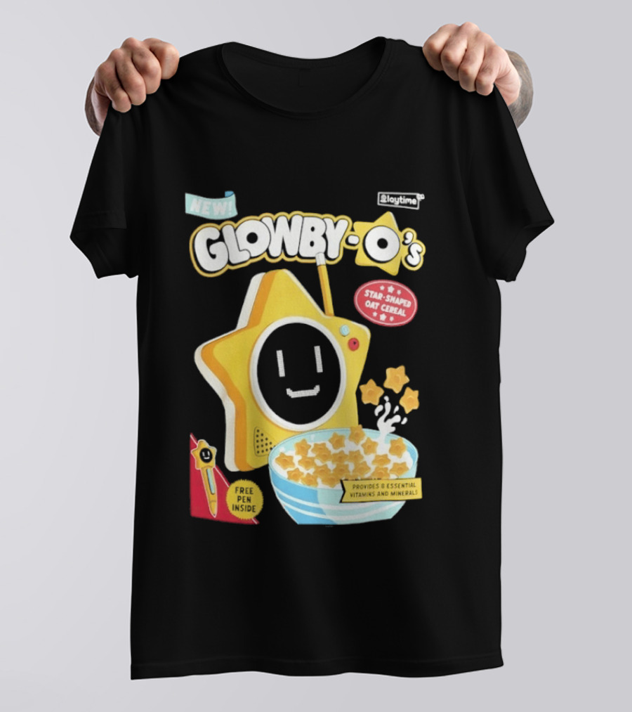 NEW Playtime Co Glowby O's Star Shaped Oat Cereal Box With Smiling Star And Bowl Of Cereal Bites T-Shirt