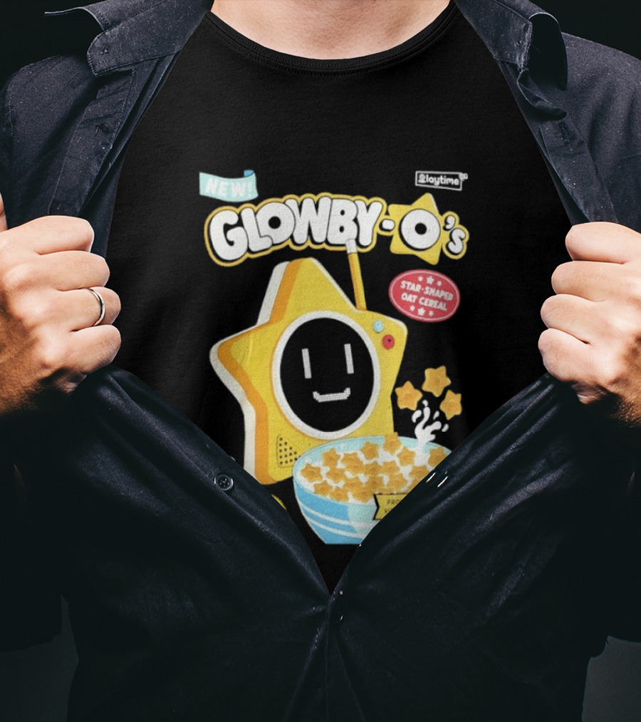NEW Playtime Co Glowby O's Star Shaped Oat Cereal Box With Smiling Star And Bowl Of Cereal Bites T-Shirt