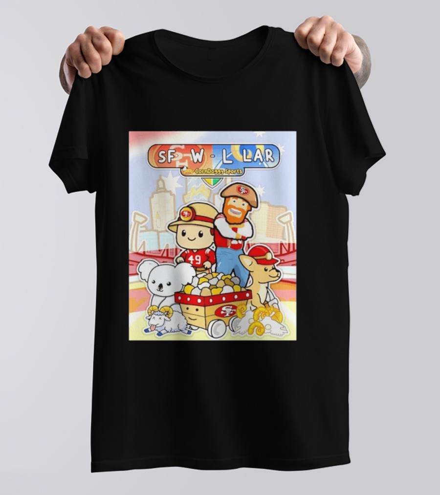 SF 49ers Vs LAR CornDoggy Sports Matchup With Cute Characters And Animals T-Shirt