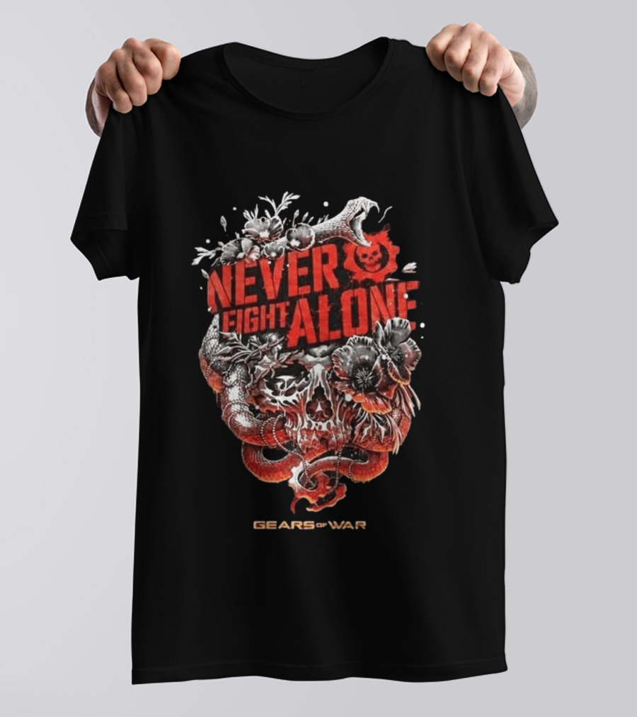 Gears Of War Never Fight Alone Skull Floral Snake T-Shirt