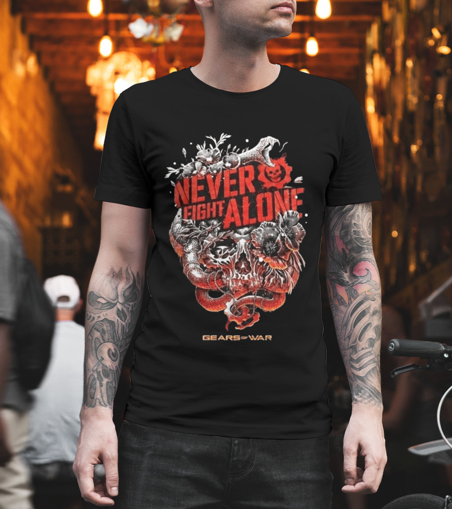 Gears Of War Never Fight Alone Skull Floral Snake T-Shirt