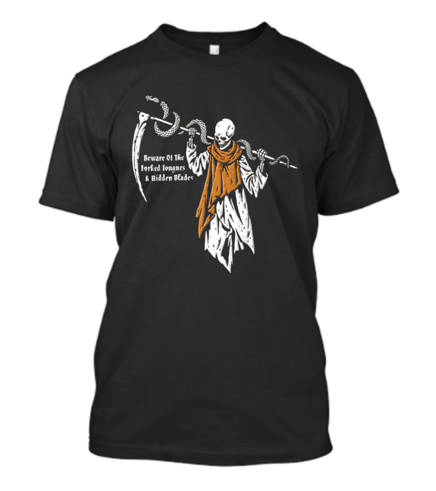 Beware Of The Forked Tongues And Hidden Blades Grim Reaper Snake T-Shirt