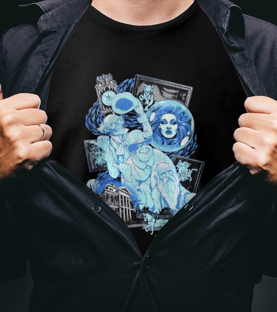 The Haunted Mansion Ghostly Spirits Madame Leota Hitchhiking Ghosts And Doom Buggy T-Shirt