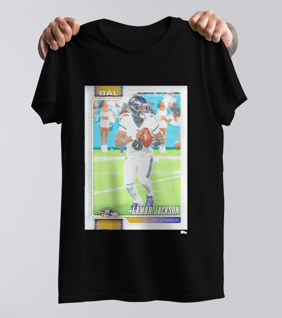 Lamar Jackson Baltimore Ravens Quarterback Topps Trading Card Authentic NFL Edition T-Shirt