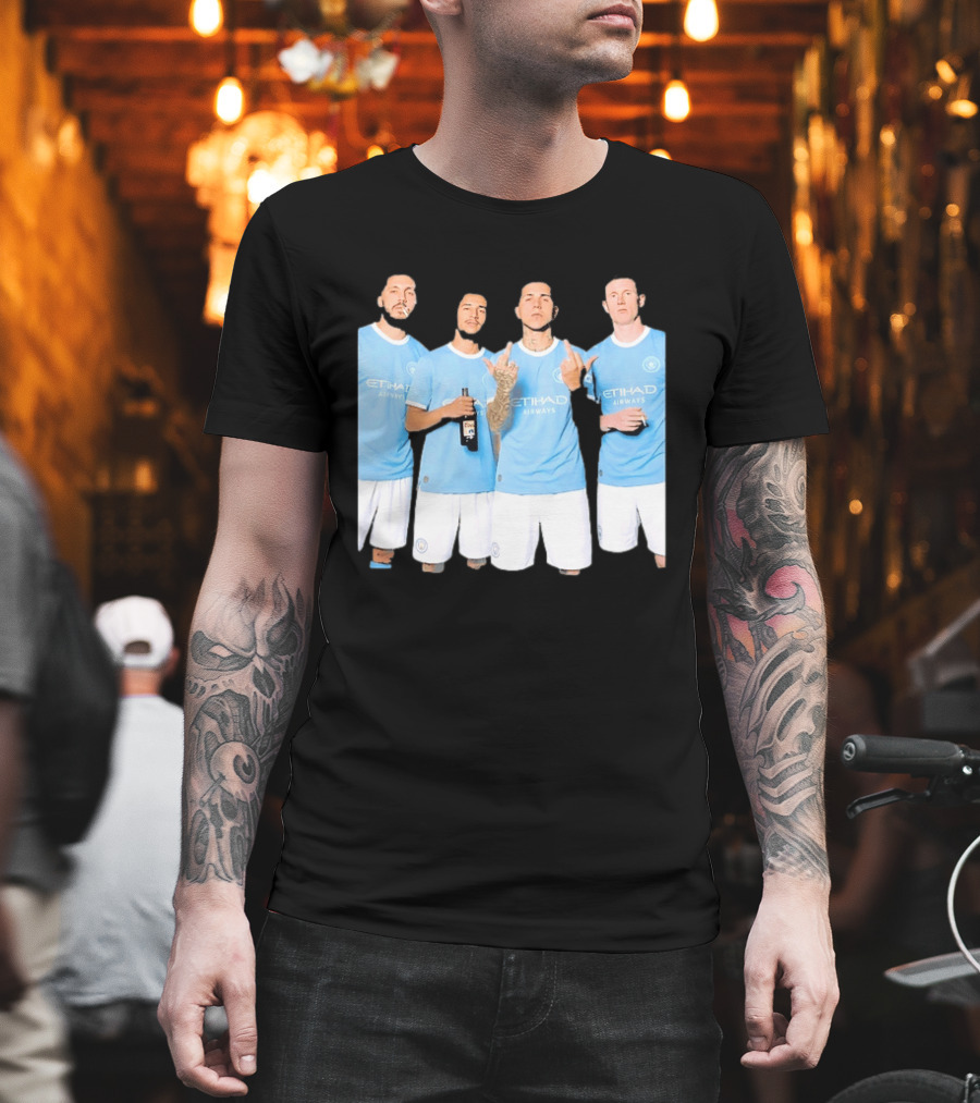 Manchester City Etihad Airways Kit Players Bottle Pose T-Shirt
