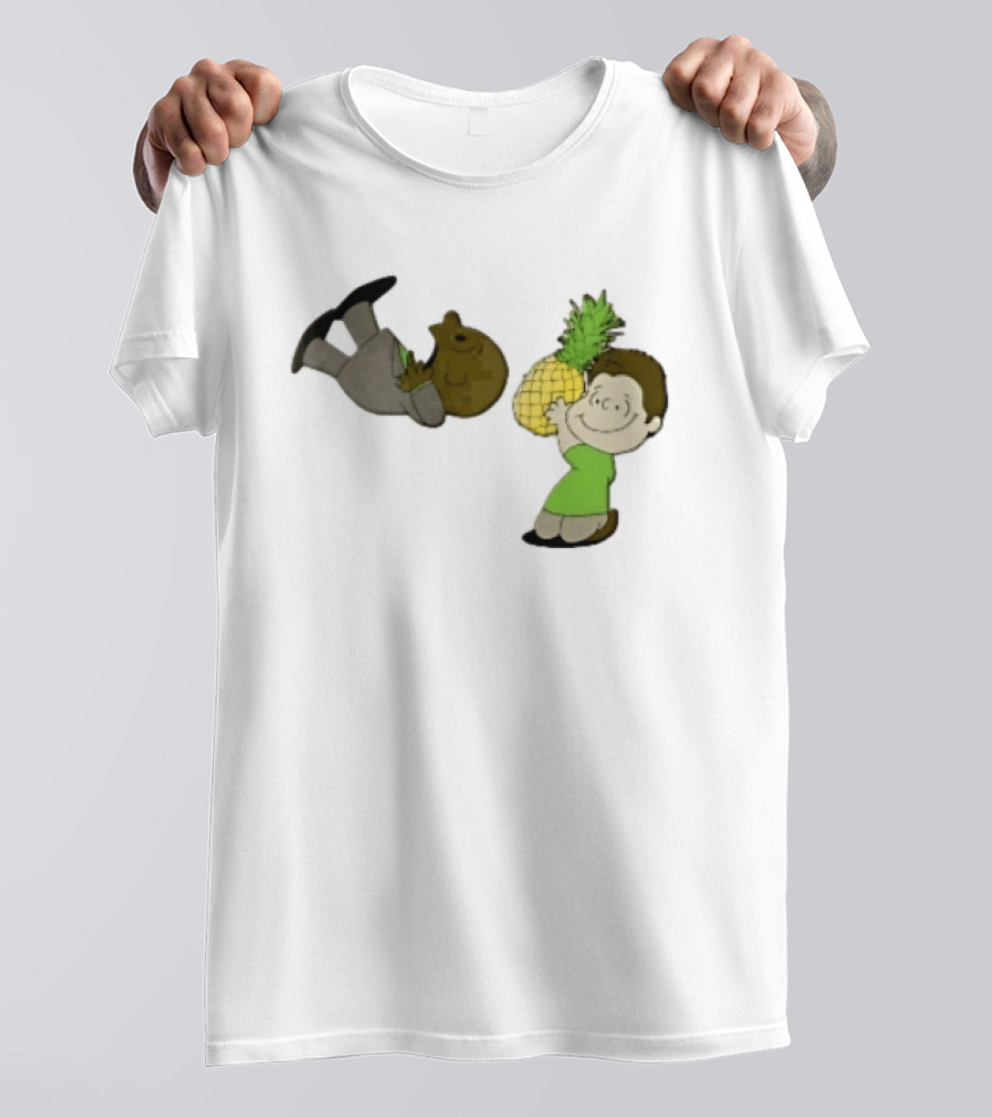 Cartoon Smiling Boy With Upside Down Pineapple Suit Person T-Shirt