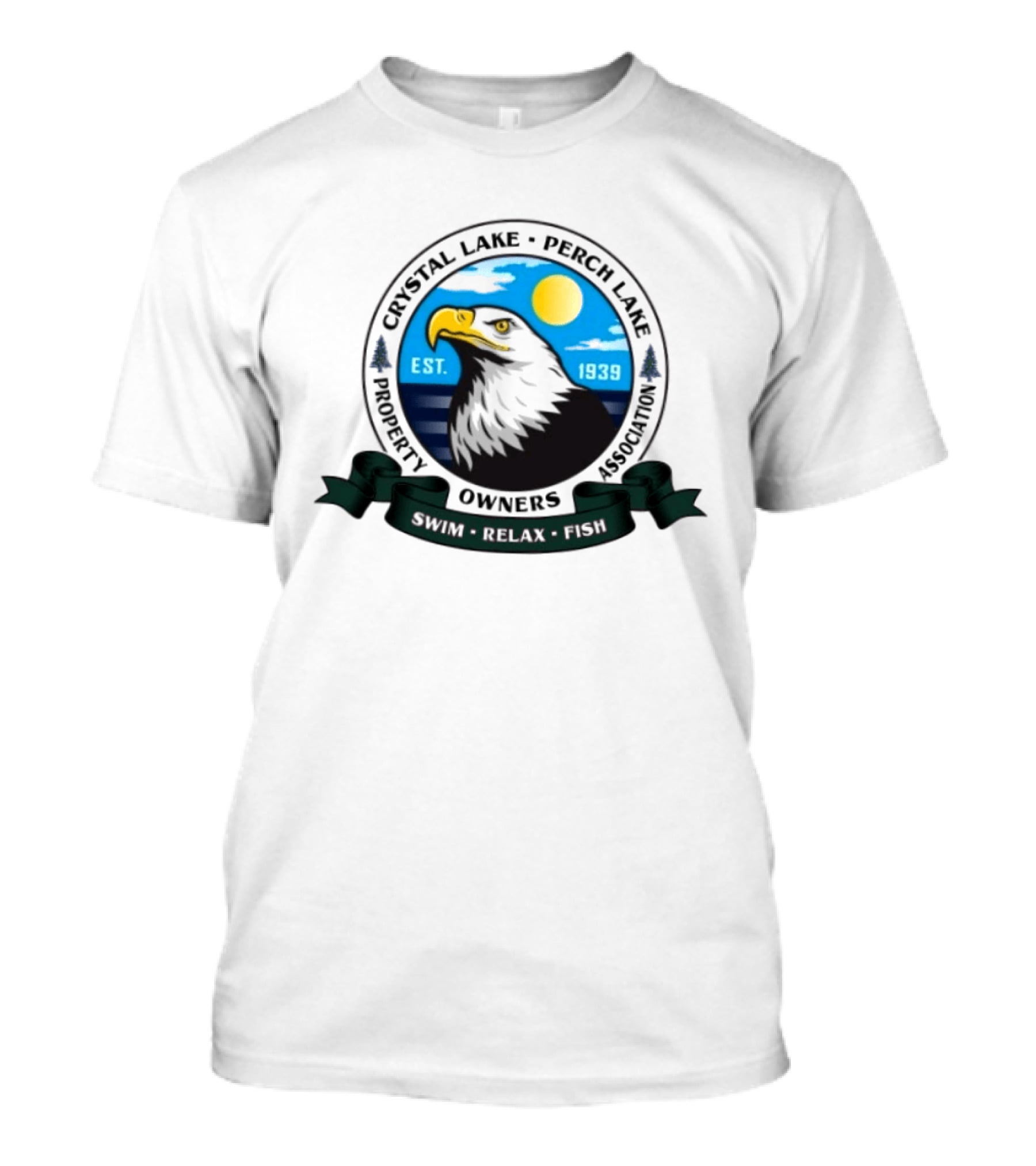 Crystal Lake Perch Lake Property Owners Association Eagle Emblem Est. 1939 Swim Relax Fish T-Shirt