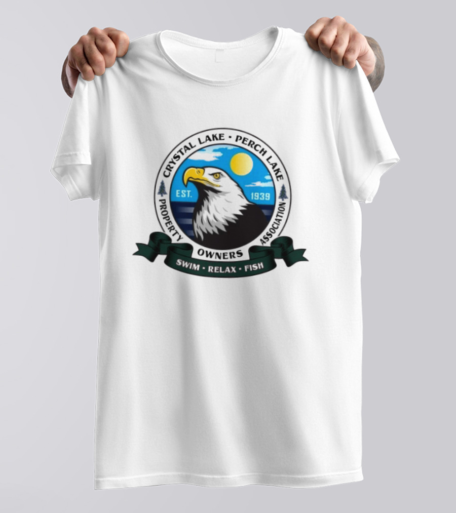 Crystal Lake Perch Lake Property Owners Association Eagle Emblem Est. 1939 Swim Relax Fish T-Shirt