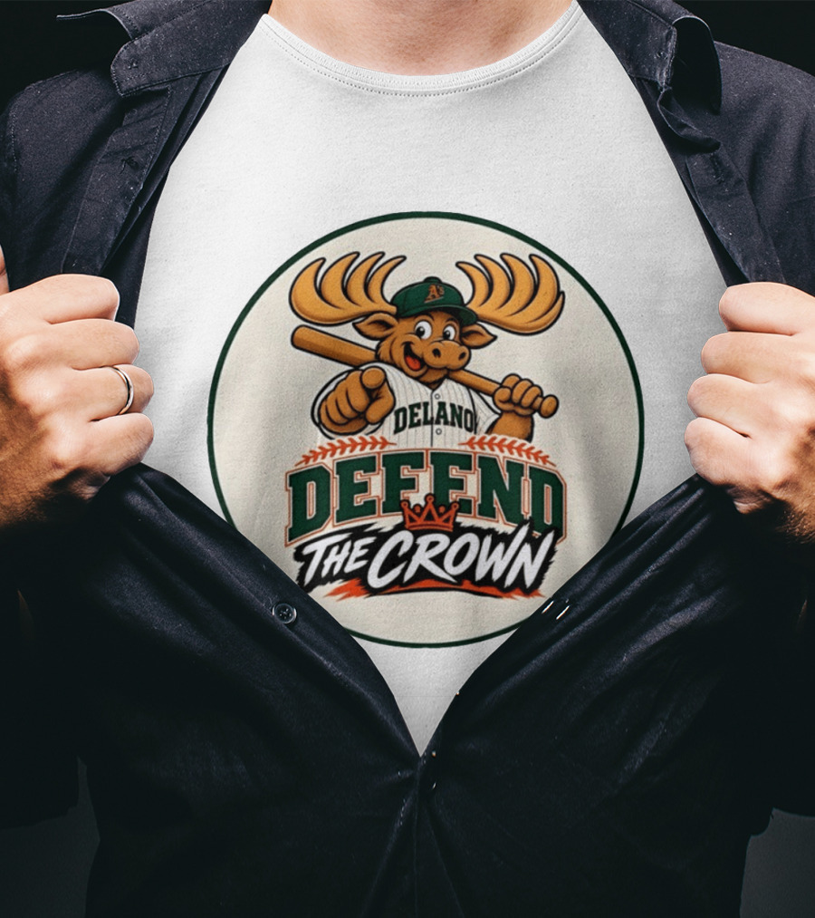 Delano A's Moose Character Baseball Defend The Crown T-Shirt