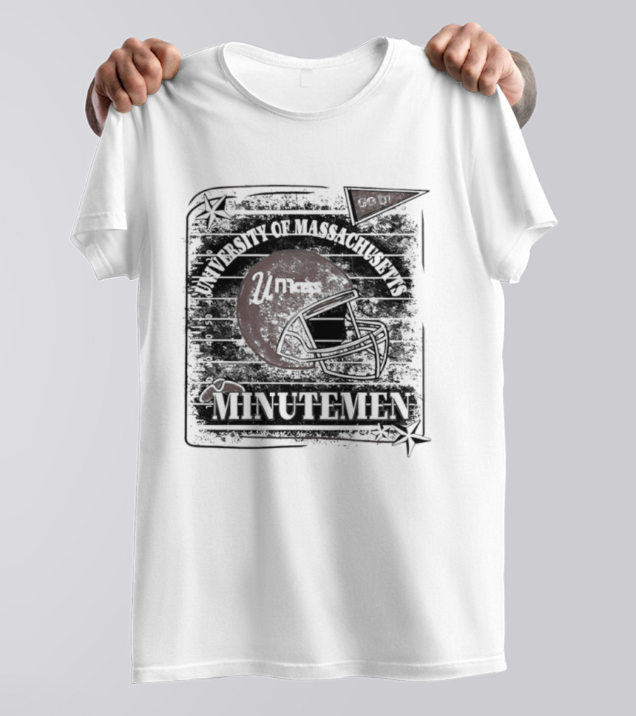 University Of Massachusetts Minutemen Distressed Football Helmet T-Shirt