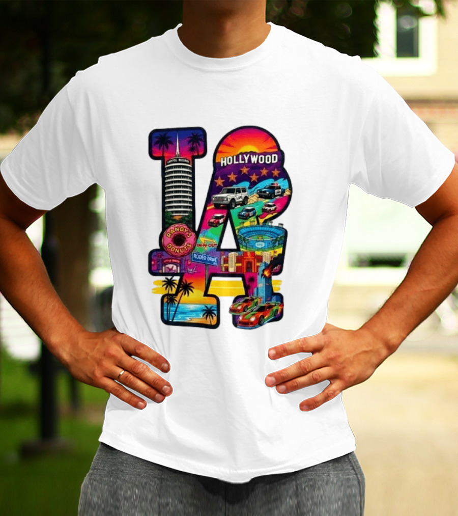 Los Angeles Hollywood Randy's Donuts Rodeo Drive Palm Trees Dodgers Stadium T-Shirt
