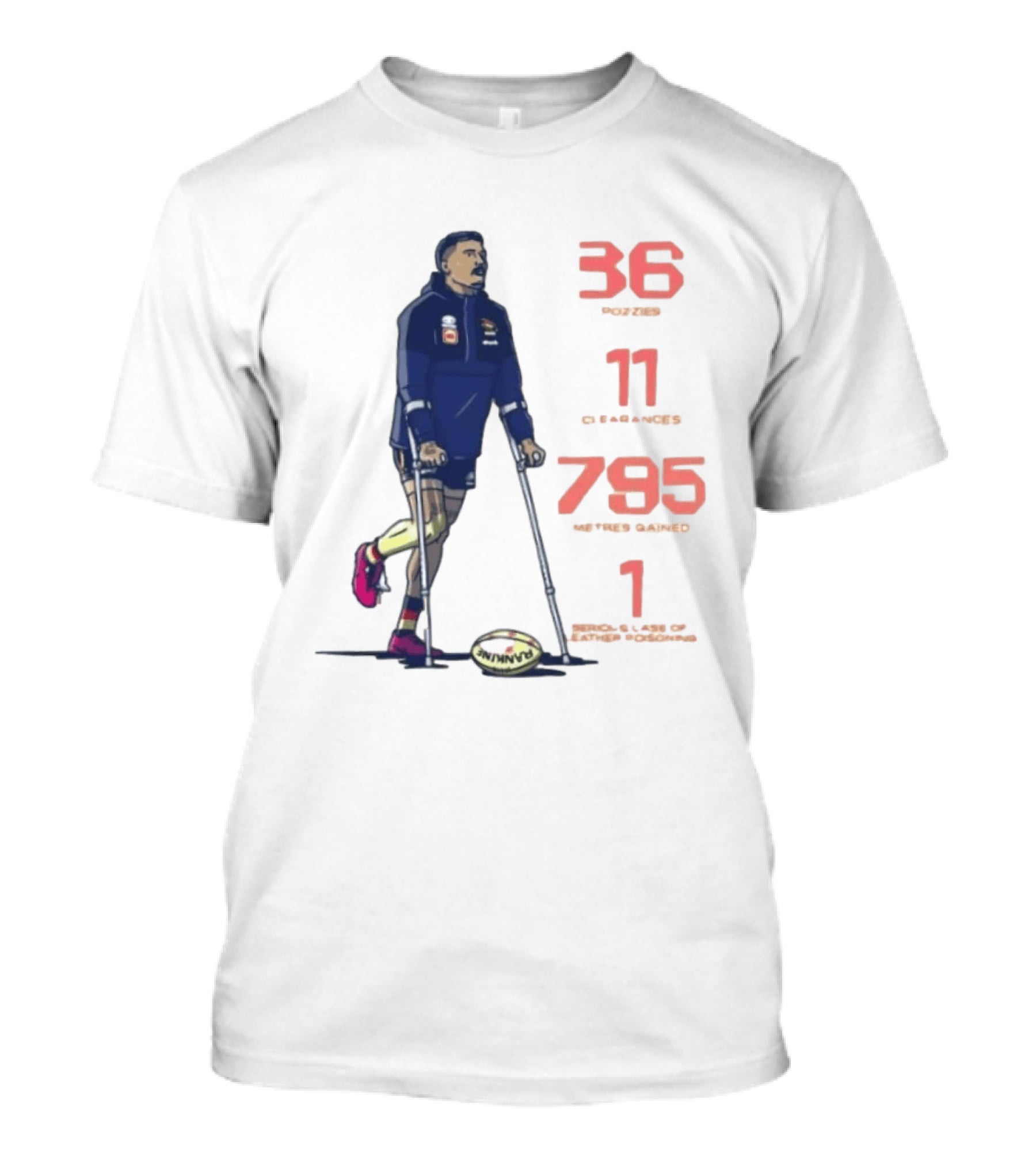 Izak Rankine 36 Tackles Crutches Adelaide Crows AFL Stats 795 Meters Gained T-Shirt