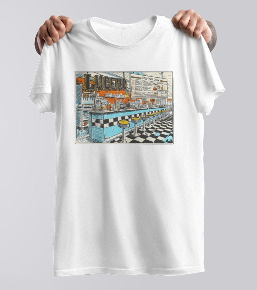 Lucero Fall Tour 2026 Diner Indie Rock Showdeer Vintage Americana Scenery T-Shirt